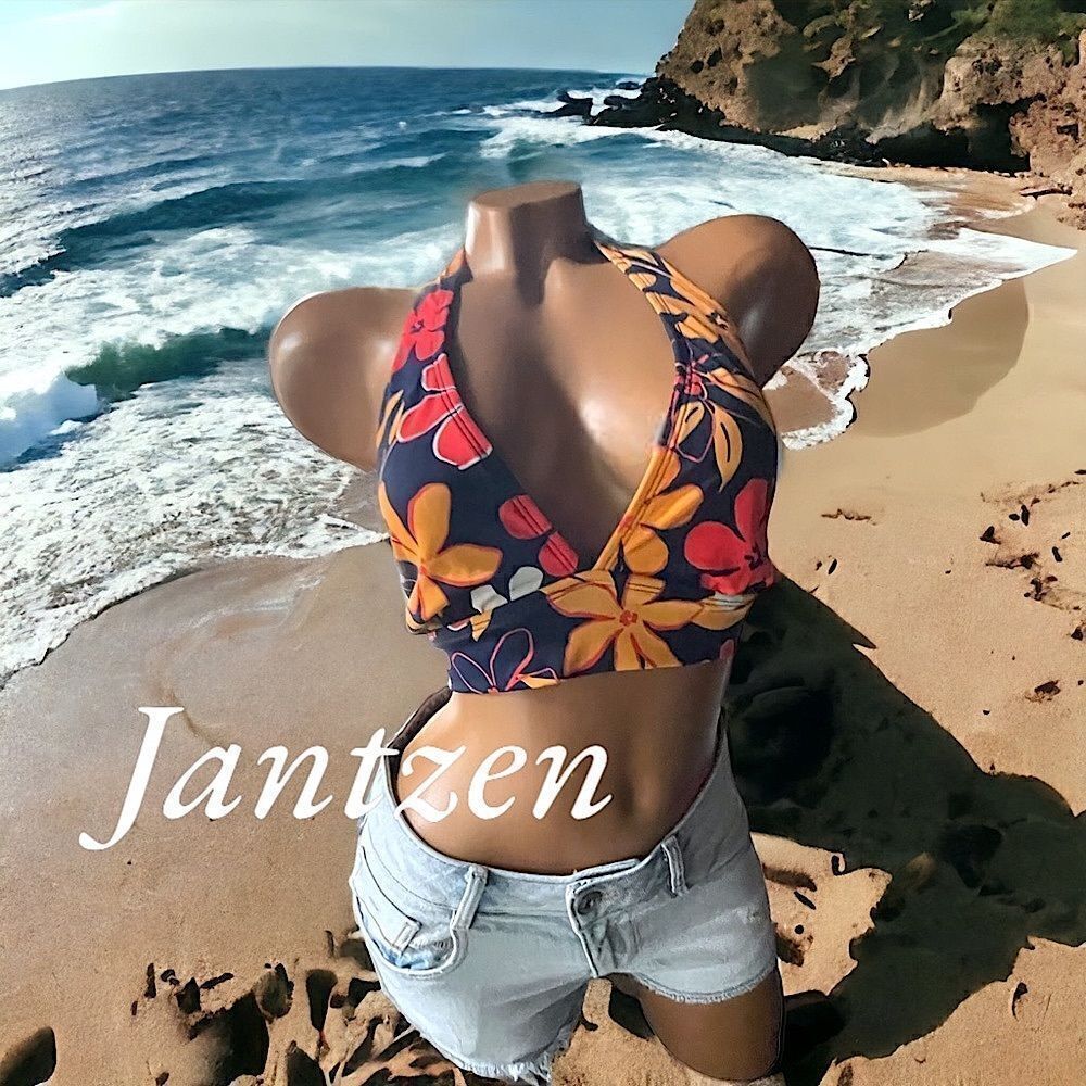 Jantzen l Hawaiian Floral Print l Bikini Top l Tie Back l Lined l EUC